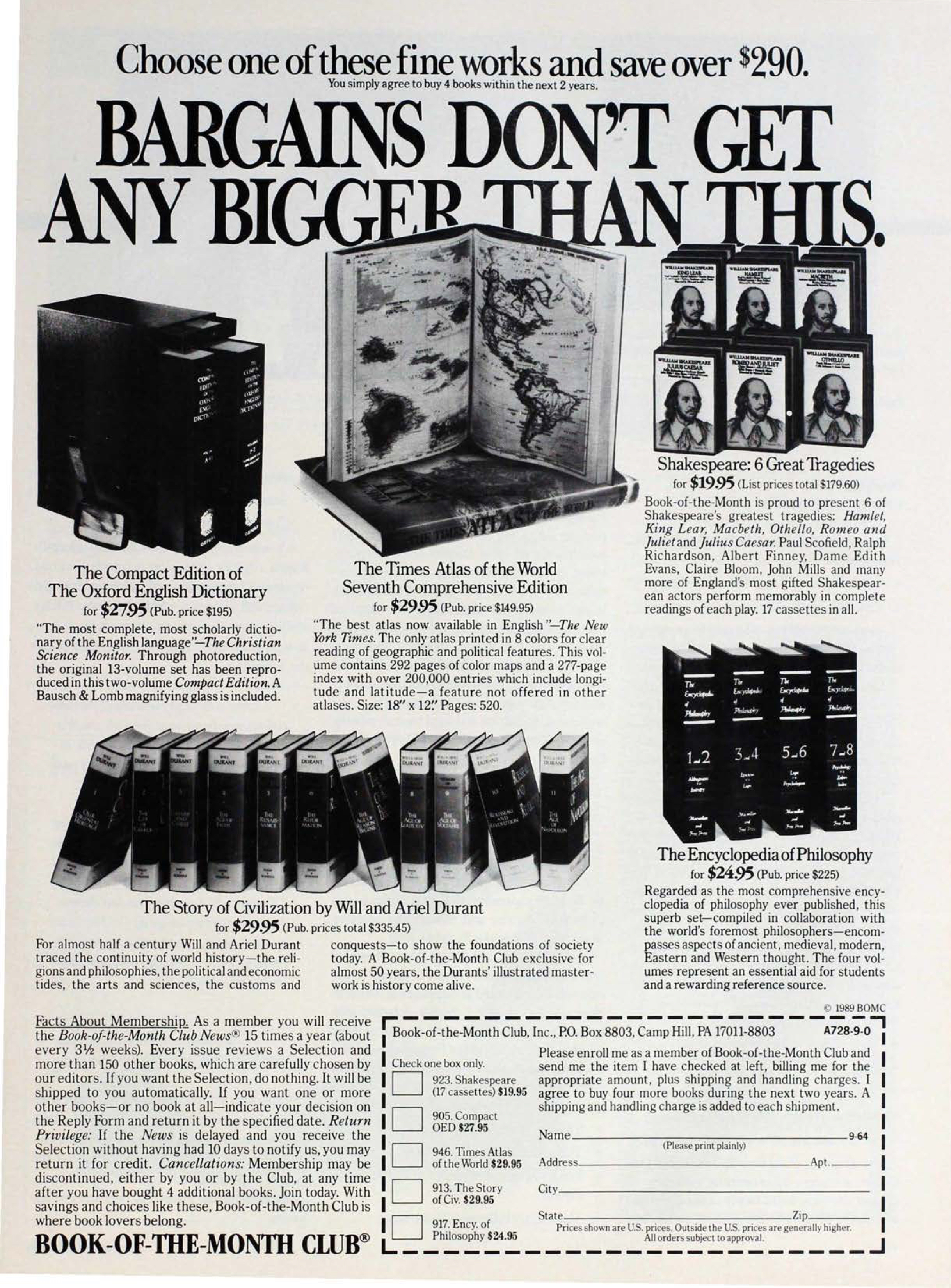 Book-Of-The-Month Club, Inc. Advertisement, September 1989